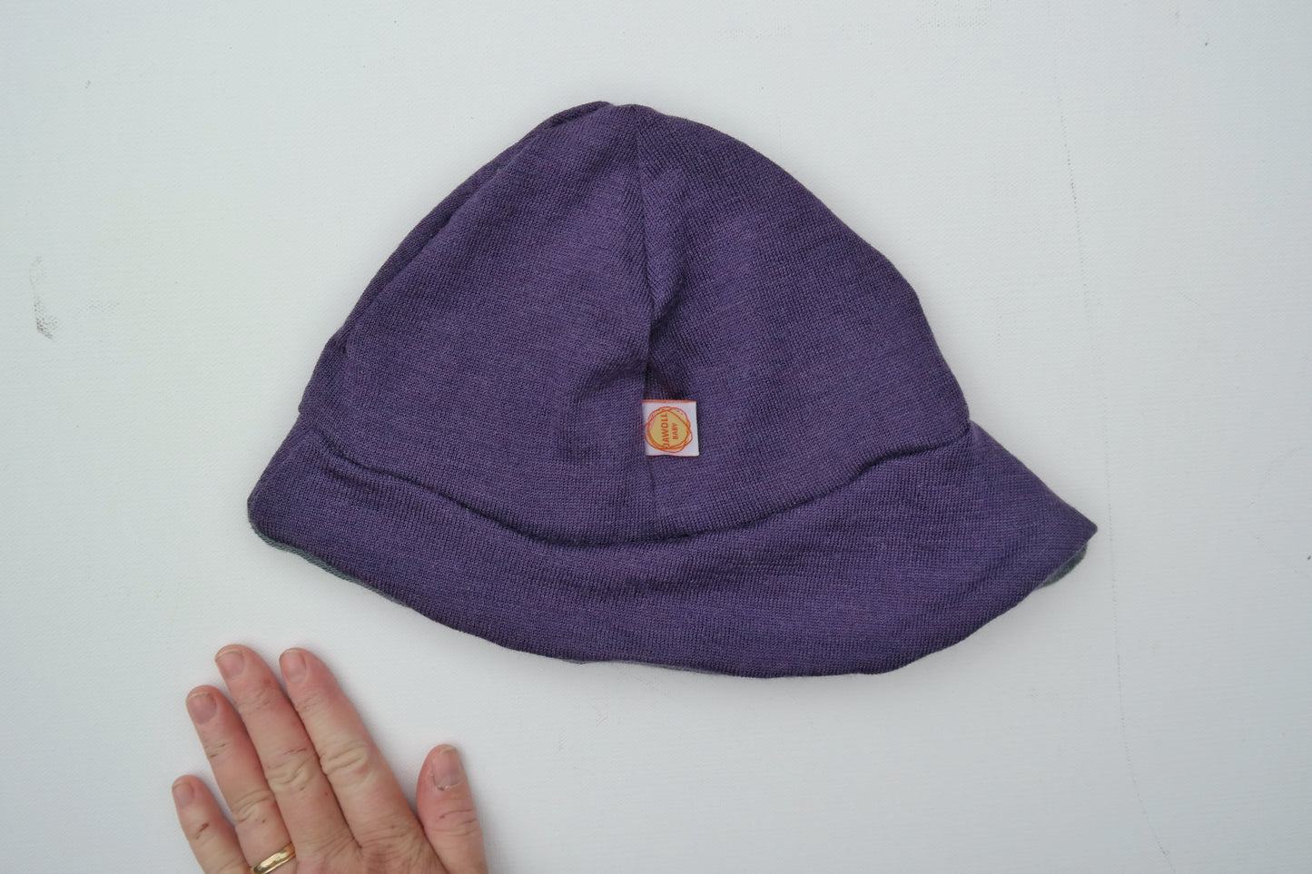 Sun hat summer hat toddler KU 50-54 with neck protection made of upcycled merino wool in dark green