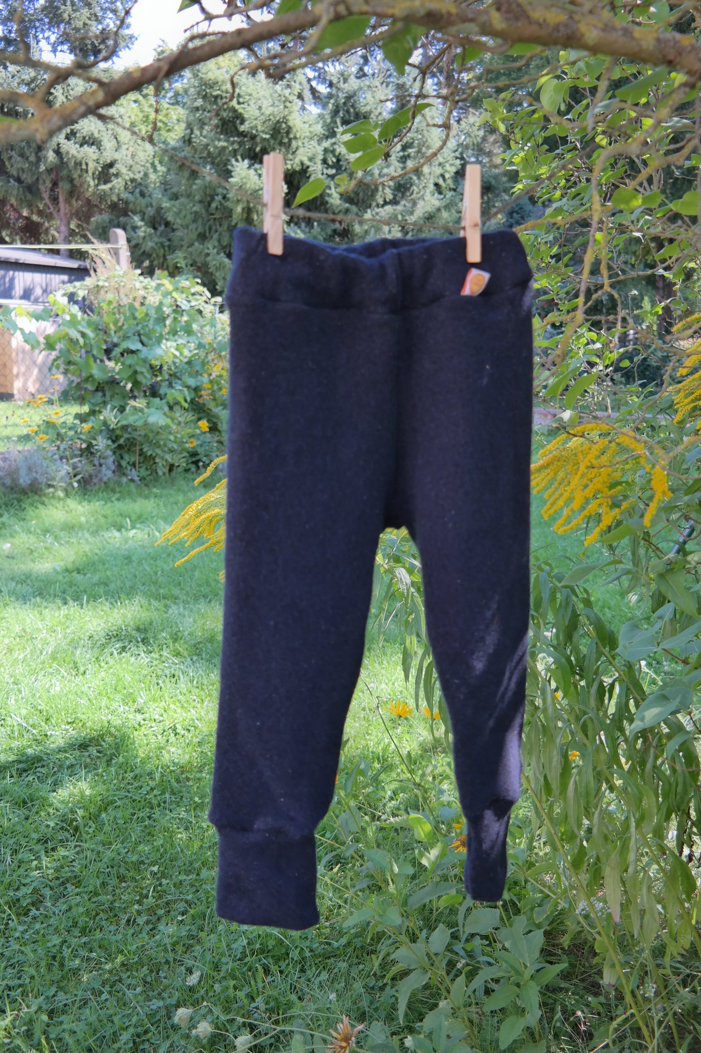 Upcycling wool walk outdoor trousers for toddlers size 98/104 in mustard yellow