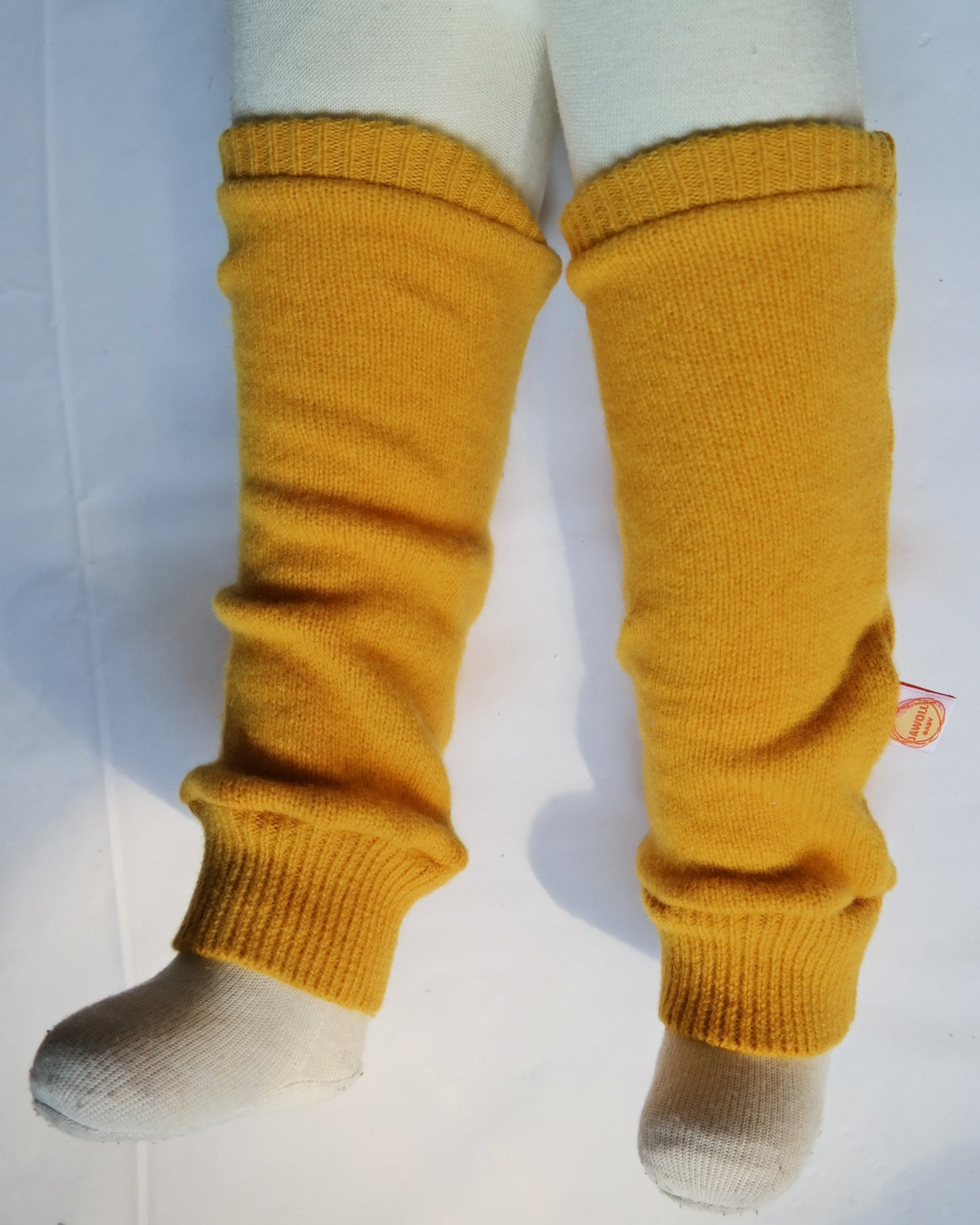 Leg warmers for toddlers 1-3 years made from upcycled cashmere and silk in rust brown