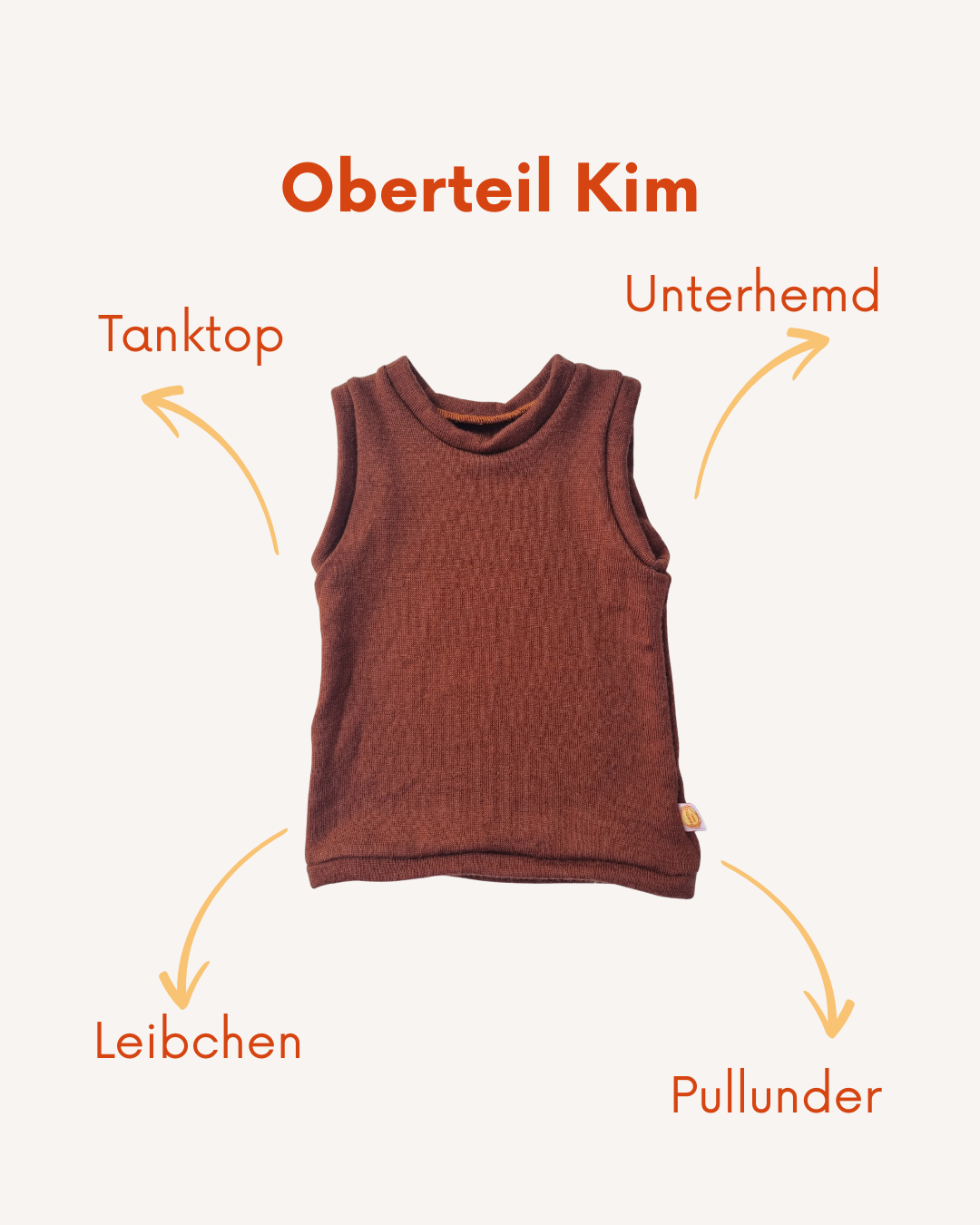 Oberteil Tanktop Pullunder Unterhemd 98/104 aus Upcycling Merinowolle in Rostbraun