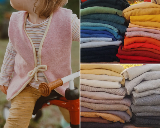 Wunsch-Upcycling Wende-Weste für Kleinkinder aus Upcycling Wolle – mitwachsend von Größe 80 bis 116 in den Farben deiner Wahl