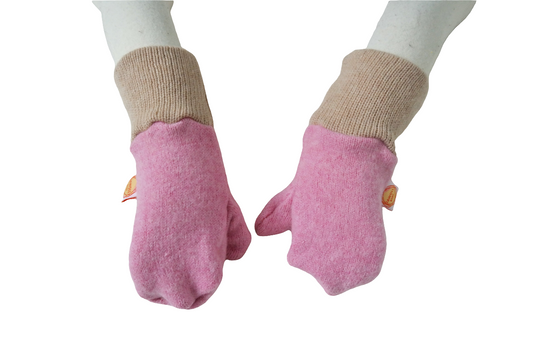 Handschuhe Fäustlinge für Kleinkinder aus Upcycling Wolle und Kaschmir in Rosa und Beige