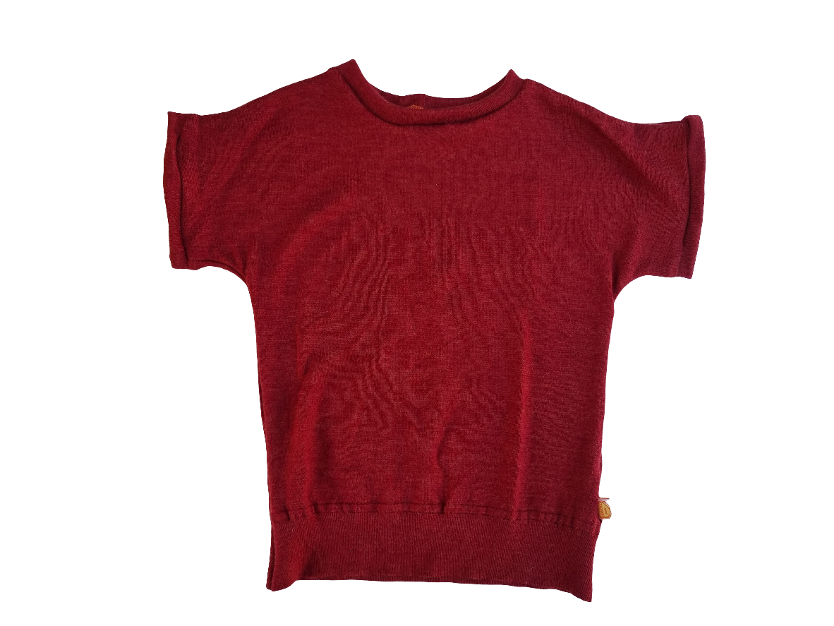 T-Shirt für Kinder 122/128 aus leichter Upcycling Merinowolle in Masala Rot - Jawoll Baby
