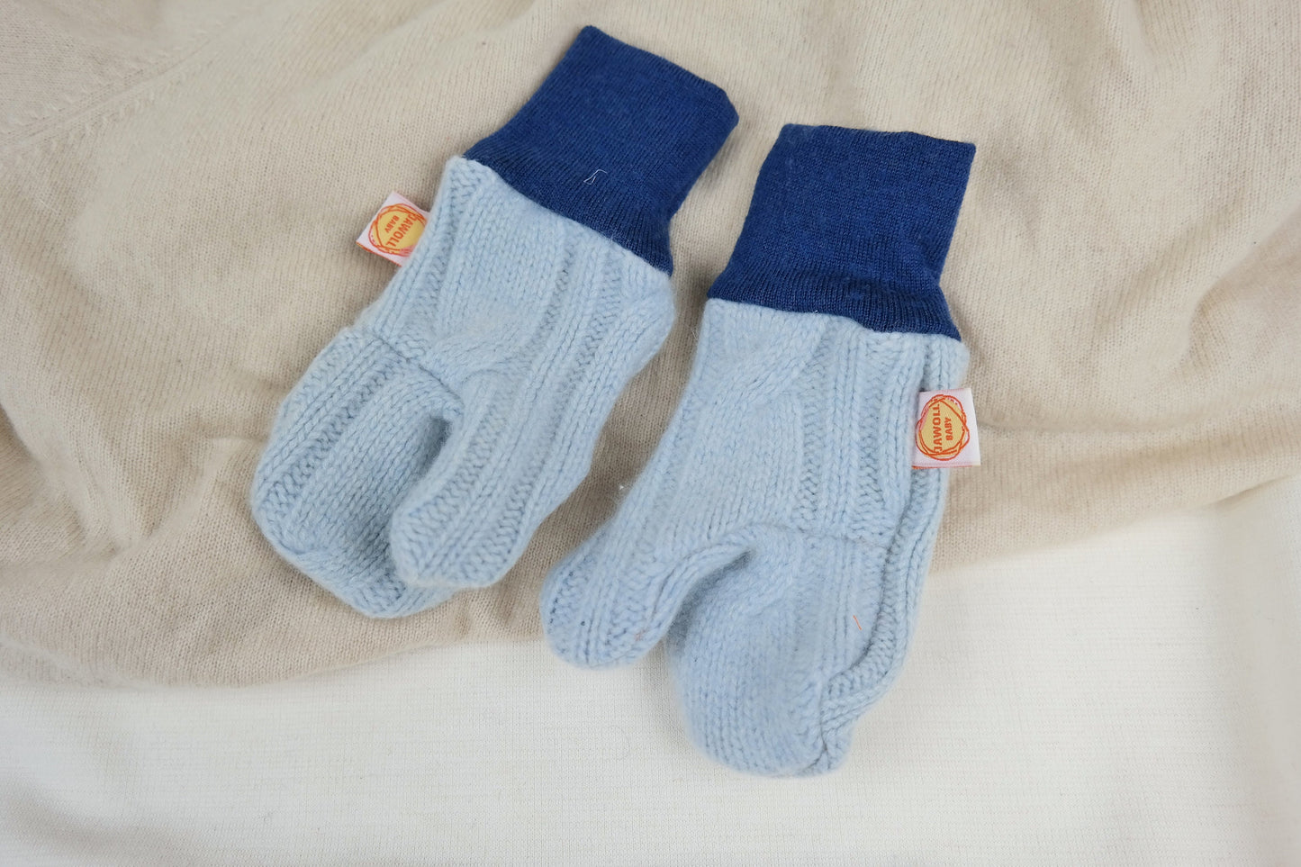 Handschuhe Fäustlinge für Kinder 3-5 J aus Upcycling Kaschmir & Wolle in Hellblau und Blau - Jawoll Baby