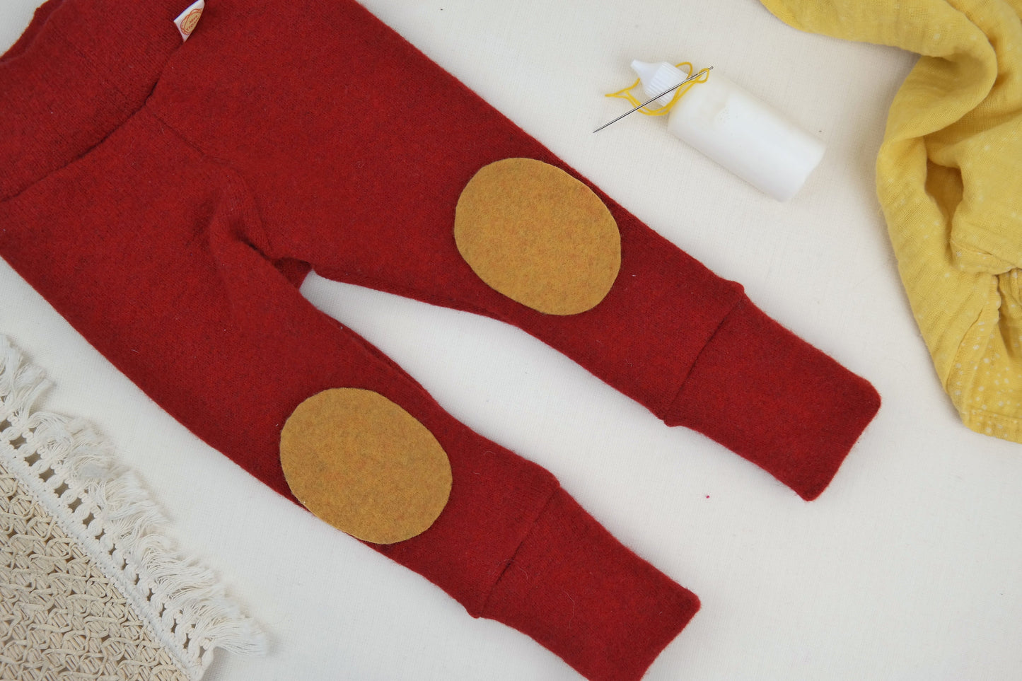 1 Paar Wollwalk Flicken Patches Upcycling-Wolle zum Wollkleidung reparieren in Senfgelb Oval-Form - Jawoll Baby