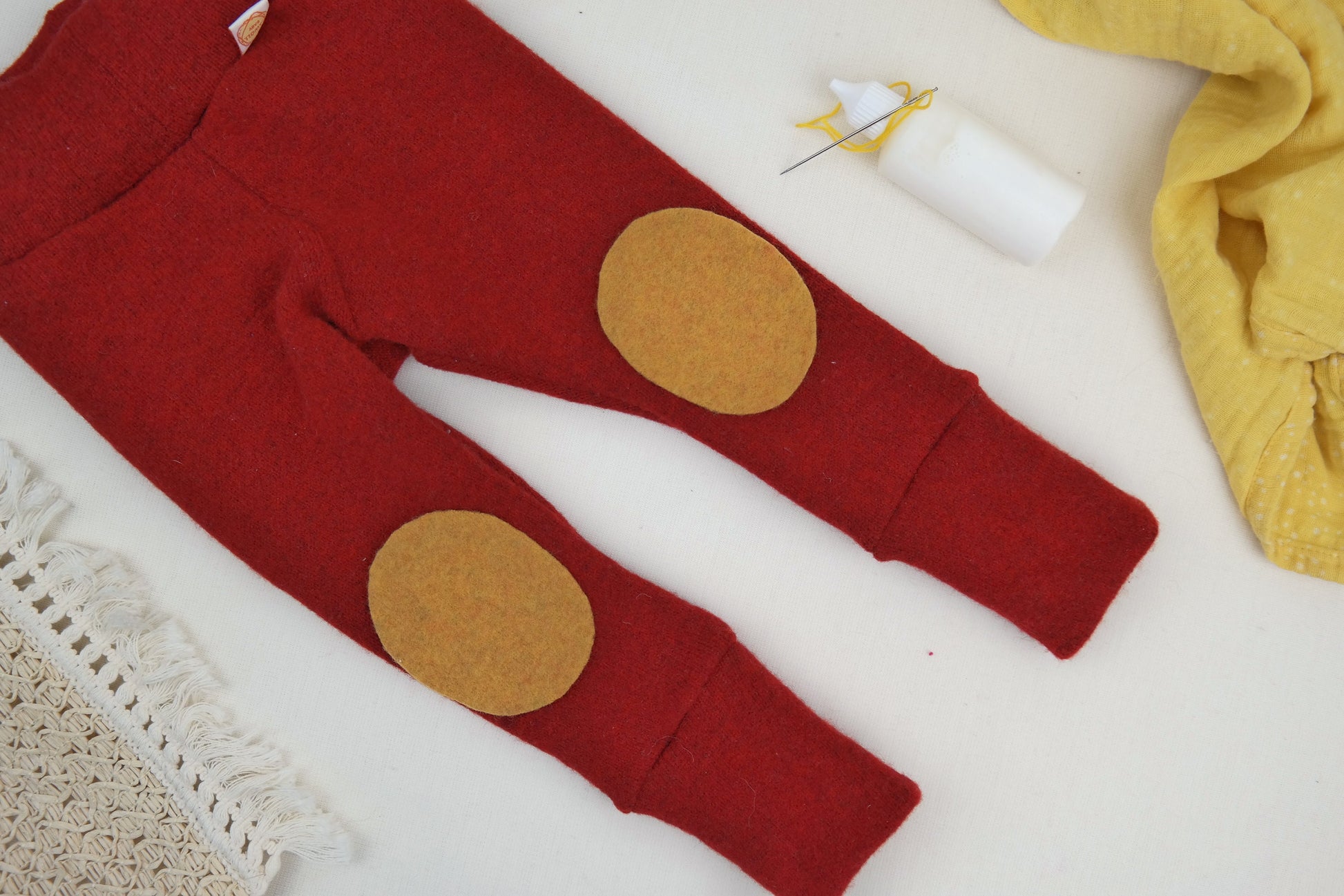 1 Paar Wollwalk Flicken Patches Upcycling-Wolle zum Wollkleidung reparieren in Senfgelb Oval-Form - Jawoll Baby