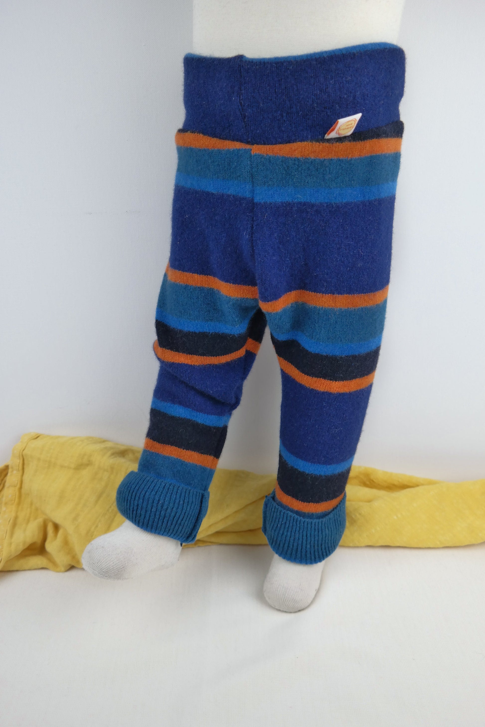 Wollwalk Outdoor-Hose für Kleinkinder 86/92 Upcycling 100% Wolle in Blau Orange gestreift - Jawoll Baby