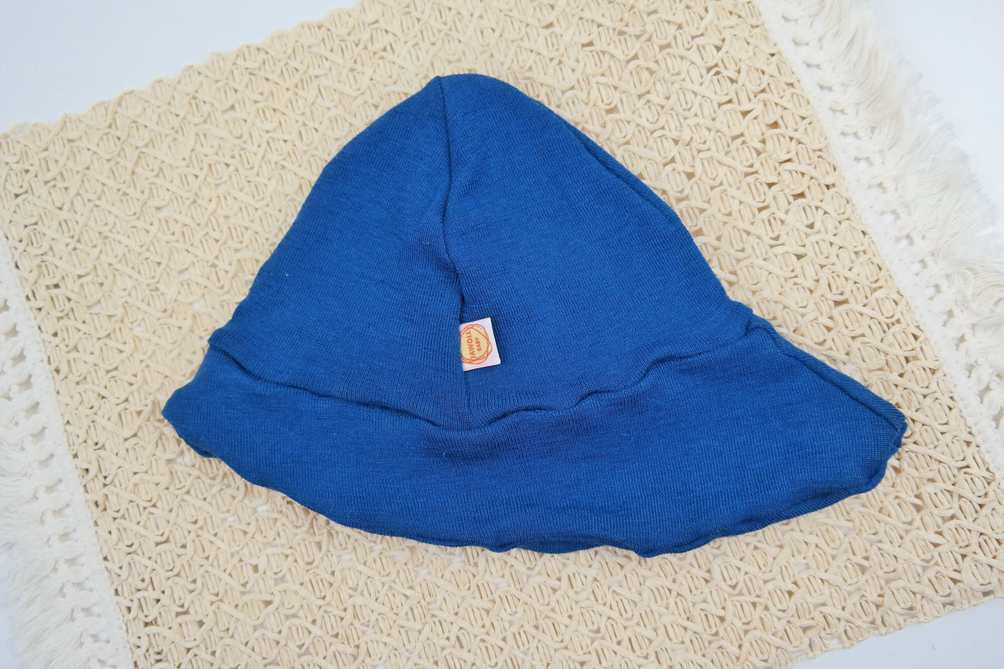 Sonnenhut Sommermütze Baby Kleinkind KU 46-49 mit Nackenschutz aus 100 % Upcycling Wolle-Seide in Petrolblau