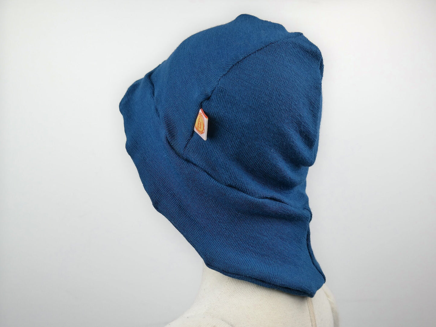 Sonnenhut Sommermütze Baby Kleinkind KU 46-49 mit Nackenschutz aus 100 % Upcycling Wolle-Seide in Petrolblau
