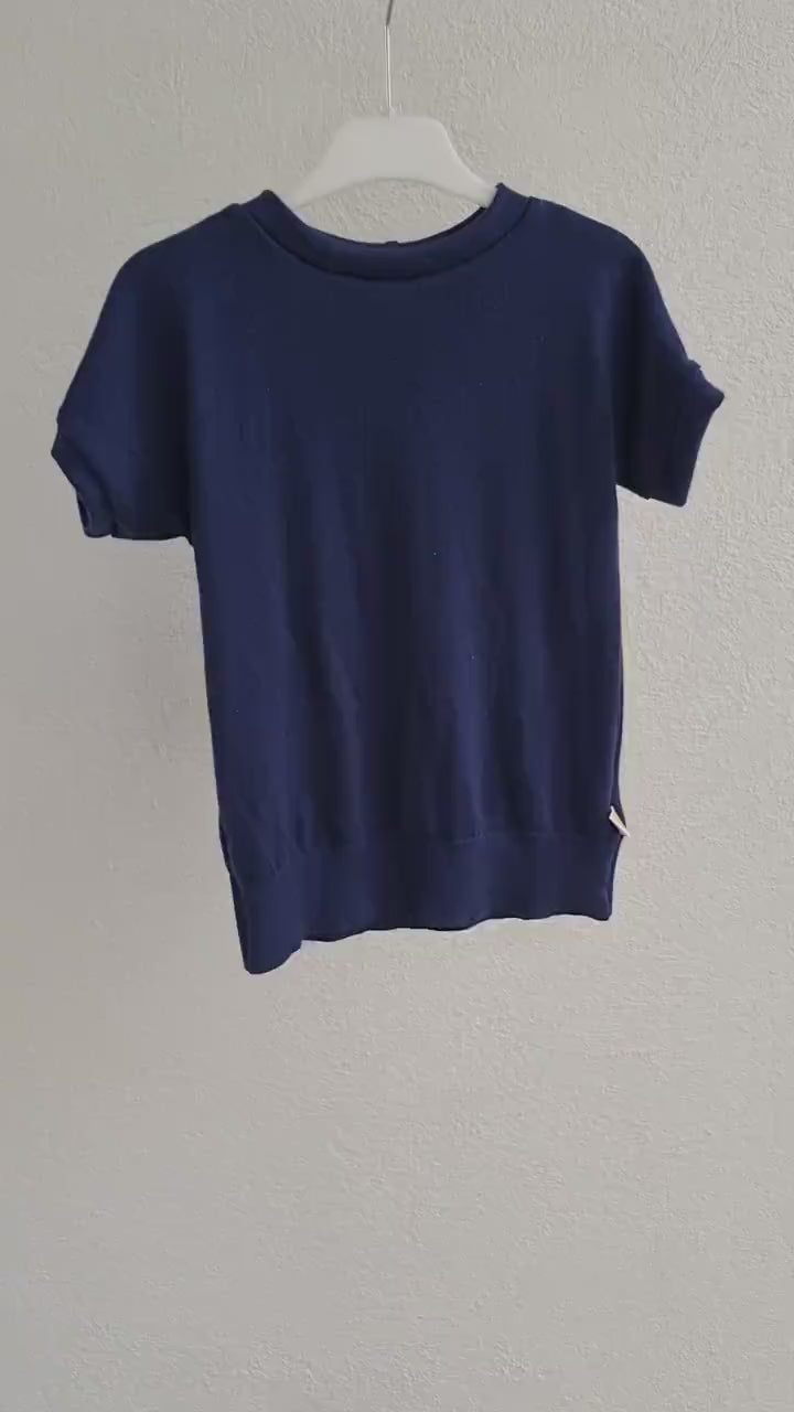 T-Shirt für Kinder 122/128 aus leichter Upcycling Wolle in Dunkelblau