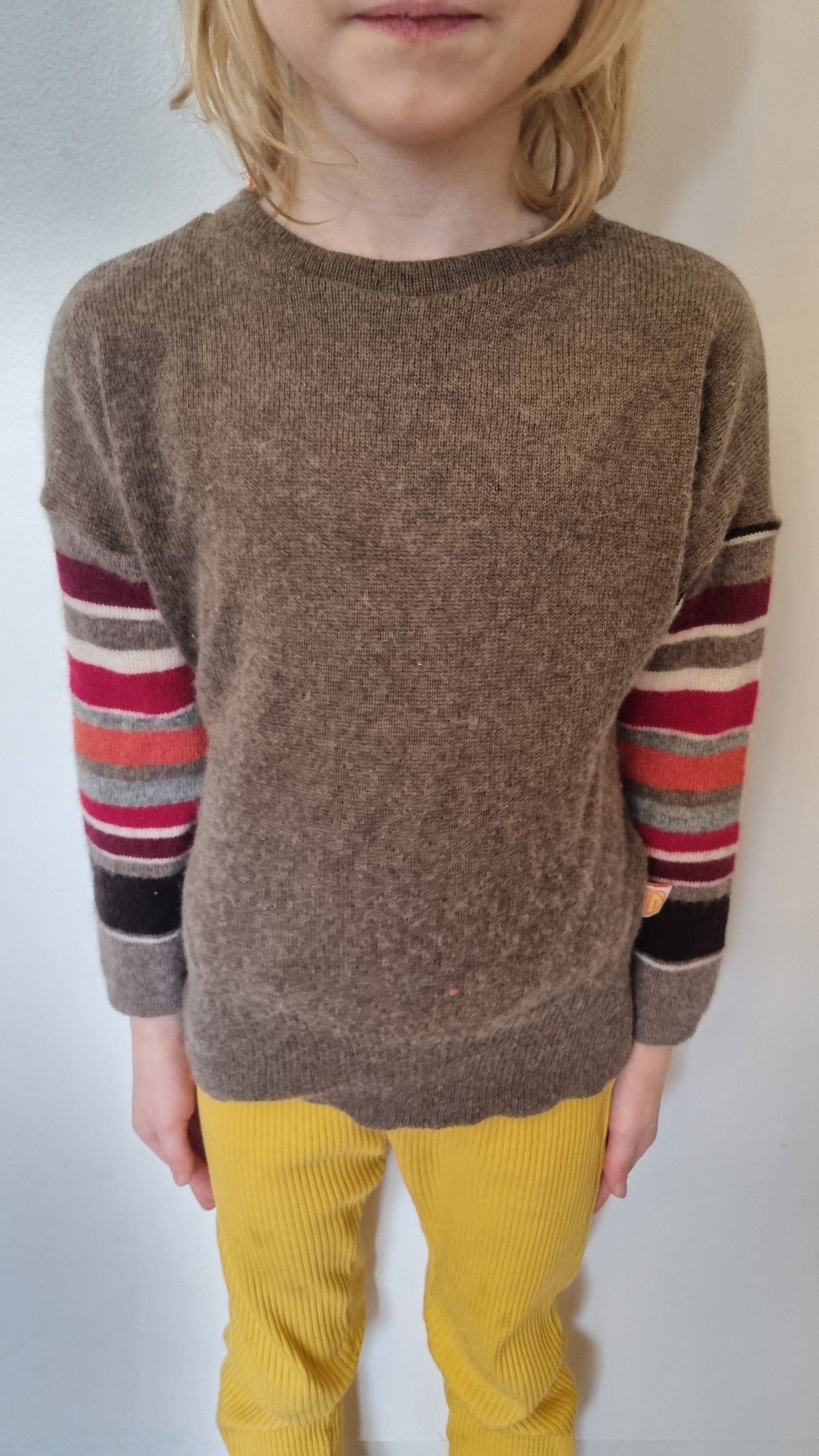 Pullover für Kleinkinder 98/104 aus Upcycling Wolle, Seide & Kaschmir in Braun und gestreift - Jawoll Baby