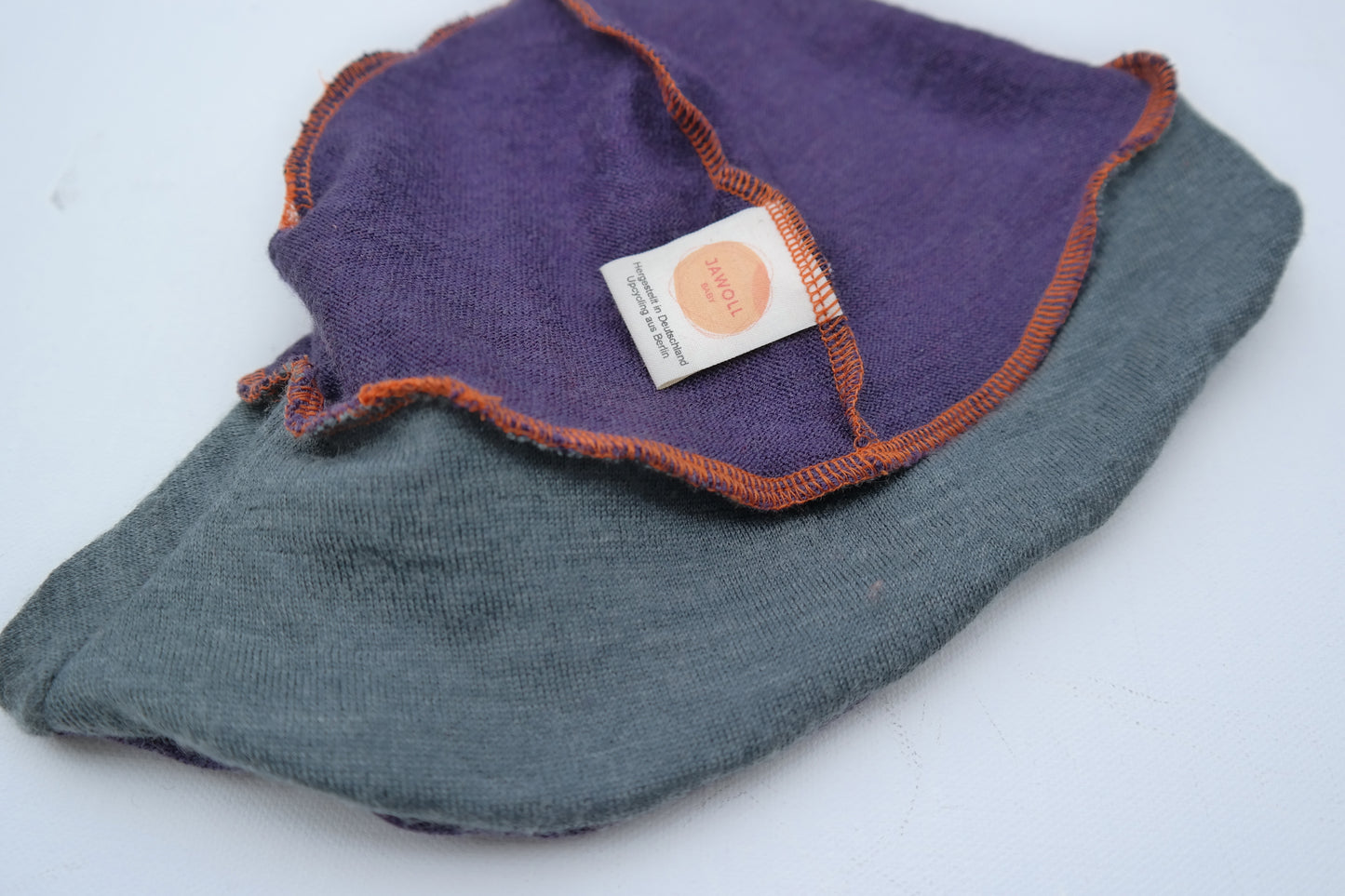 Sonnenhut Sommermütze Kleinkind KU 50-54 mit Nackenschutz aus Upcycling Merinowolle in Lila und Petrol