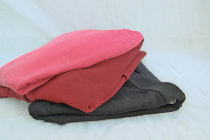 Upcycling material package: 3 wool sweaters for creative projects in pink, purple, dark blue