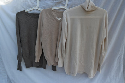 Upcycling-Materialpaket: 3 Kaschmirpullover für kreative Projekte in Beigetönen