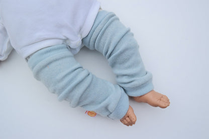 Leg warmers for babies made from upcycled cashmere in light blue