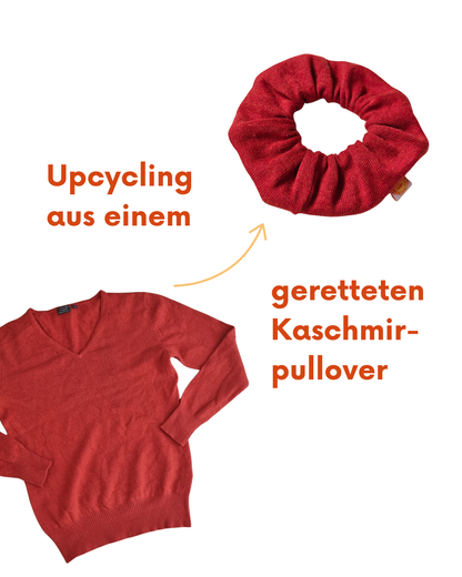 Scrunchie Haargummi aus Upcycling Kaschmir für Erwachsene in Grasgrün