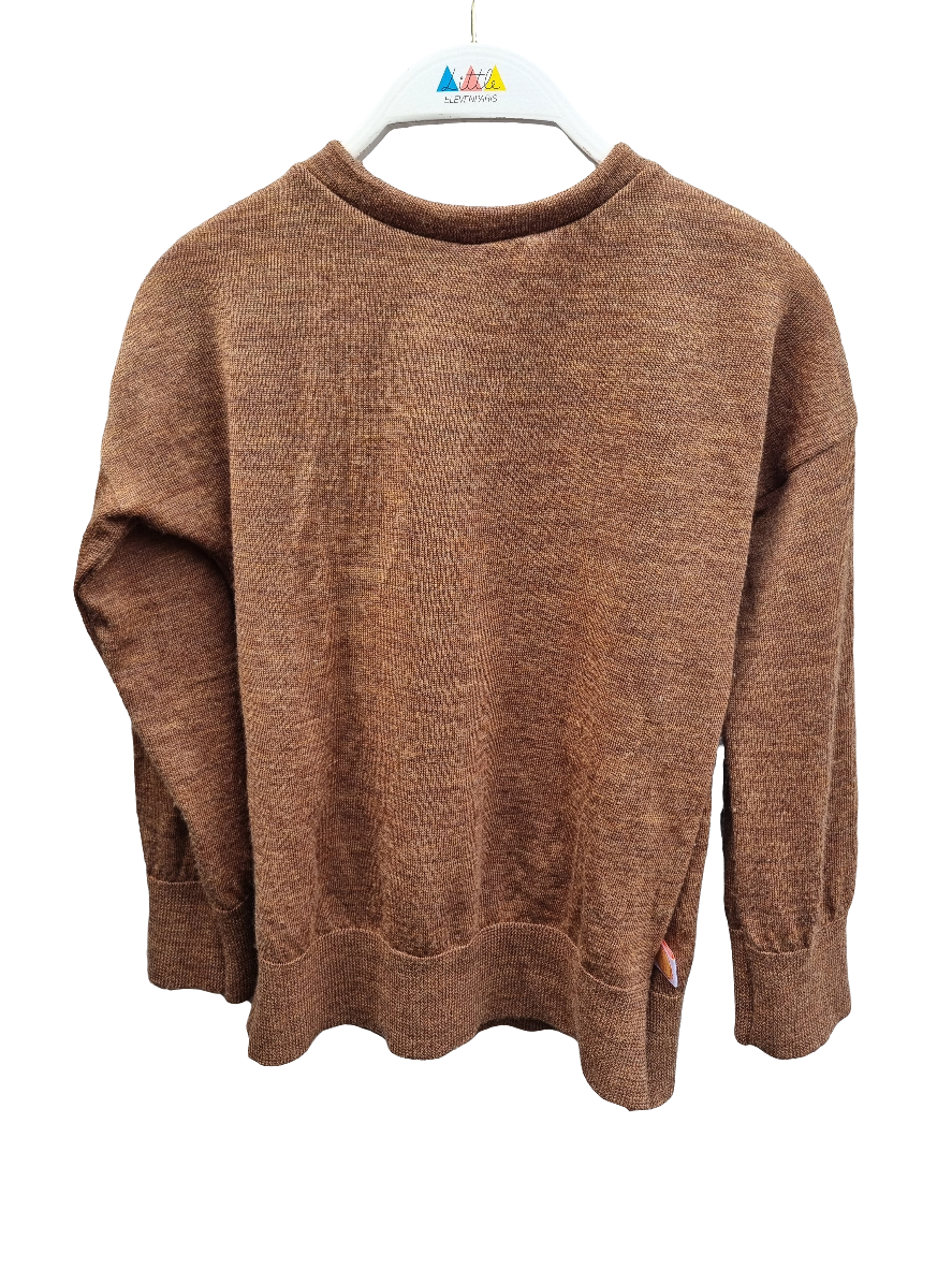 Pullover Longsleeve für Kleinkinder Kinder 110/116 aus Upcycling Merinowolle in Haselnussbraun