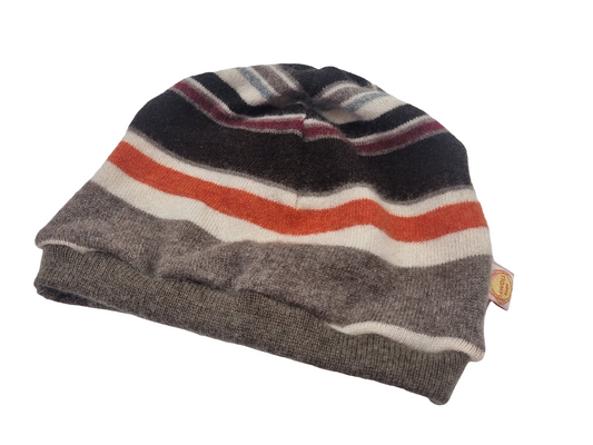 Mütze Beanie für Kinder KU 52-55 aus Upcycling Wolle und Kaschmir gestreift