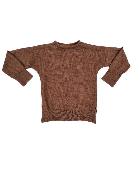 Pullover Longsleeve für Kleinkinder Kinder 110/116 aus Upcycling Merinowolle in Haselnussbraun