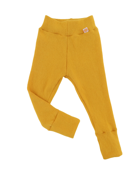 Upcycling wool walk outdoor trousers for toddlers size 98/104 in mustard yellow