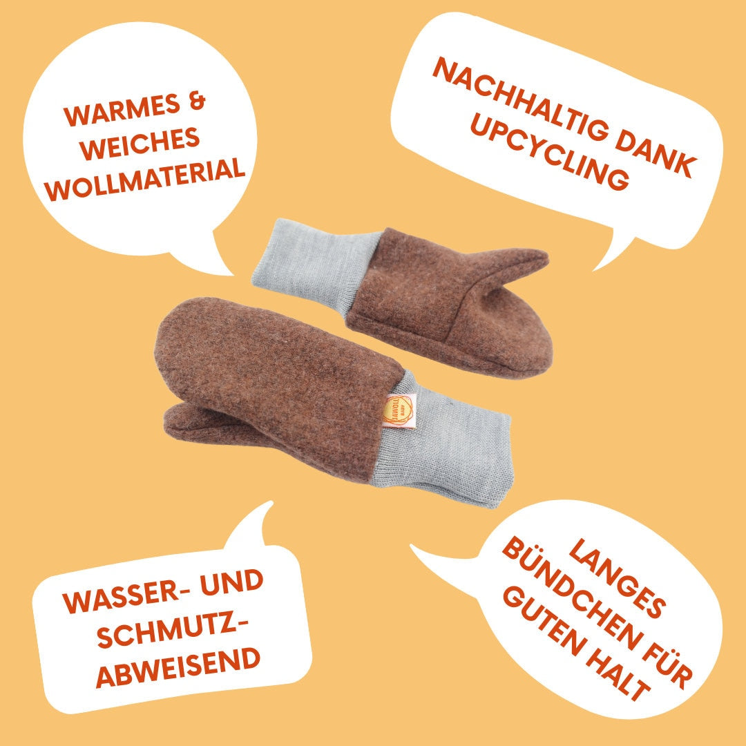 Handschuhe Fäustlinge für Kleinkinder 1-3J aus Upcycling & Wolle in Beige und Dunkelgrau
