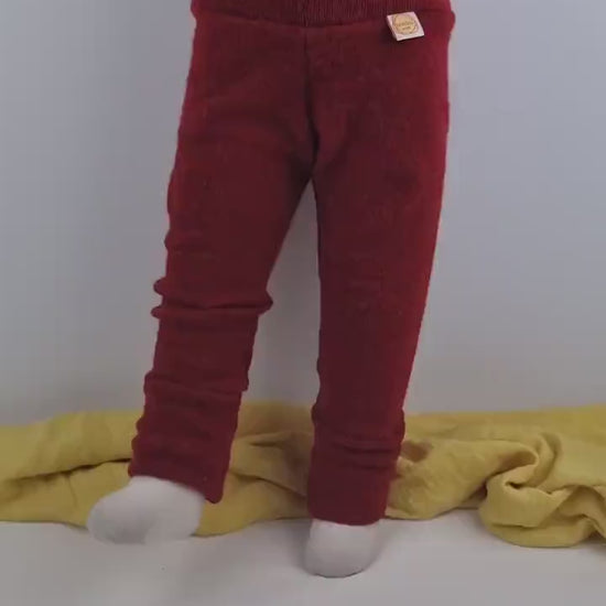 Mitwachs-Hose für Babys 74/80 aus Upcycling-Wolle in Rot meliert
