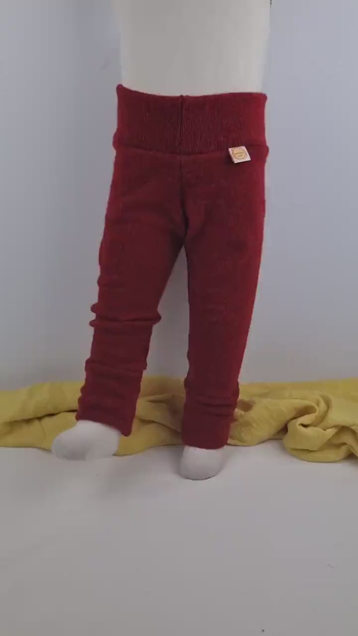 Mitwachs-Hose für Babys 74/80 aus Upcycling-Wolle in Rot meliert