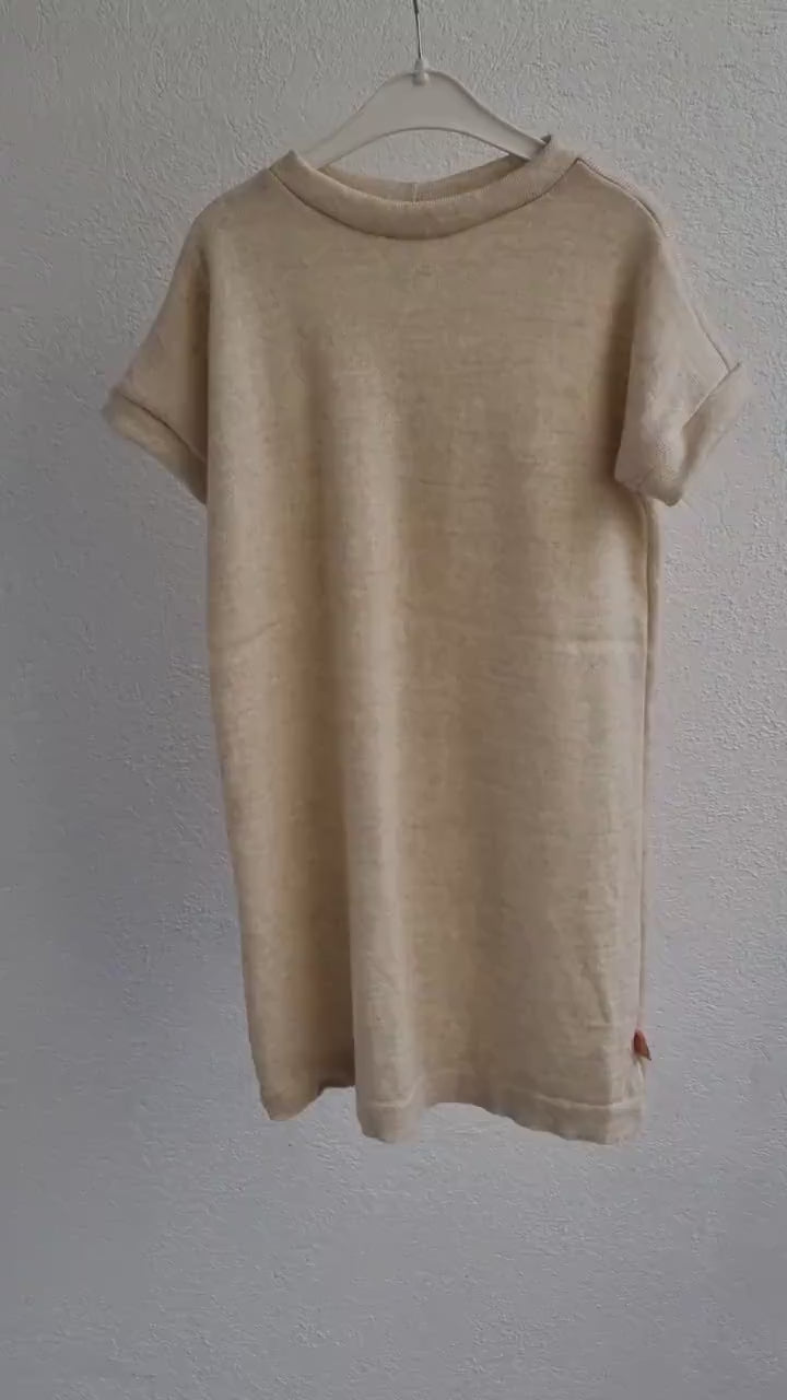 Unisex-Kleid Longshirt 110/116 aus 100% Upcycling Wolle in Naturbeige