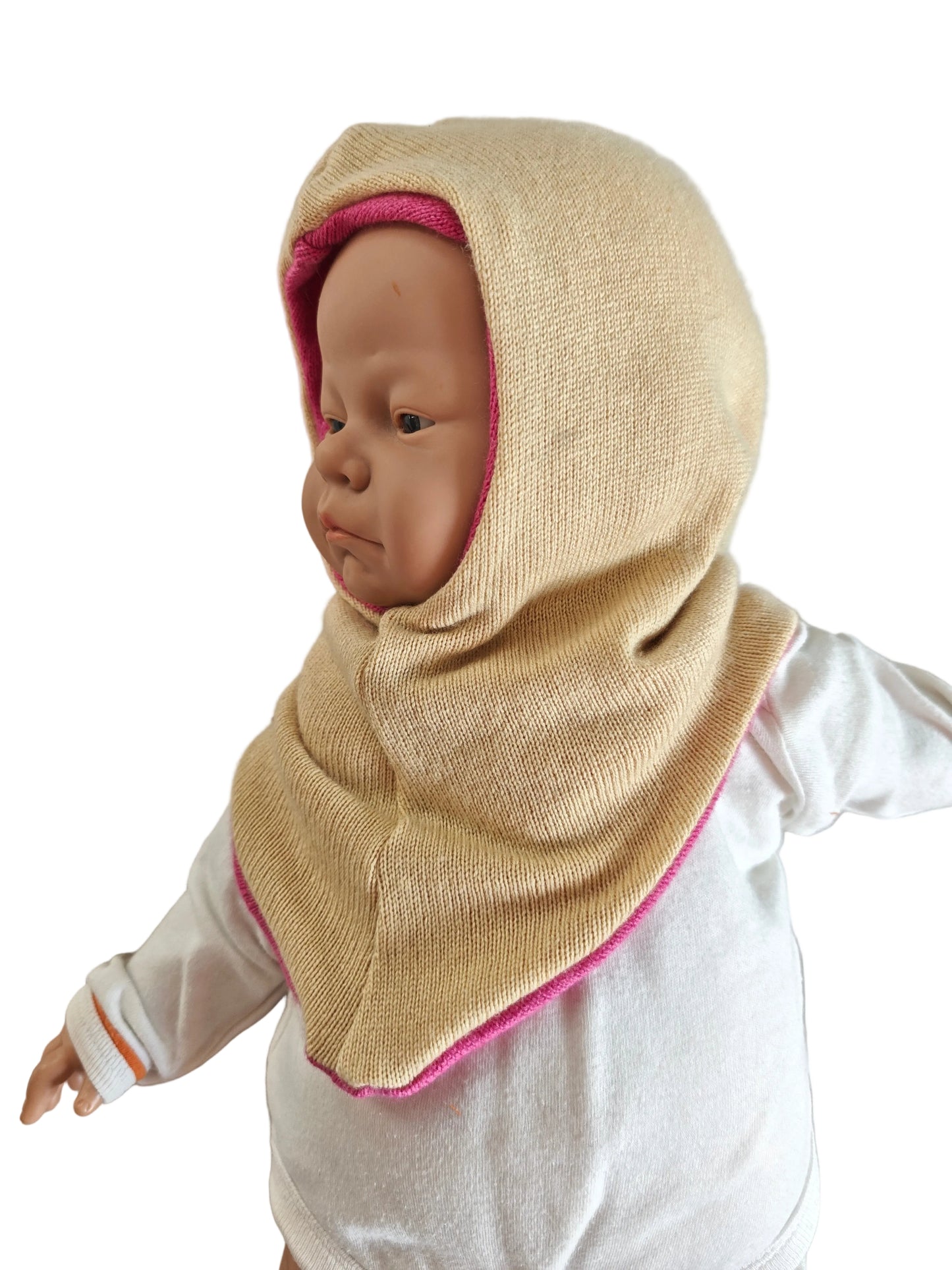 Wende-Schlupfmütze für Babys KU 38-42 Upcycling Kaschmir & Seide in Hellgelb und Pink