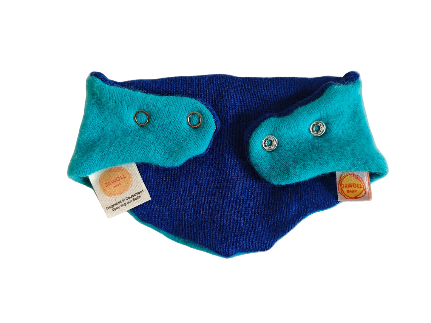 Dreieckstuch Schal mitwachsend wendbar für Babys aus Upcycling Kaschmir in Blau und Türkis