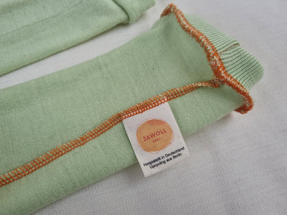 Babywearing leg warmers 0-6 months made from upcycled wool ochre yellow natural sun protection in summer for babies and toddlers