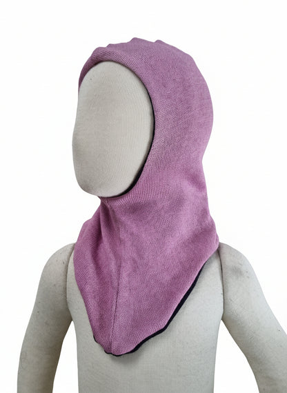 Wende-Schlupfmütze für Babys KU 43 - 48 aus Upcycling Seide & Kaschmir Rosa und Dunkelblau