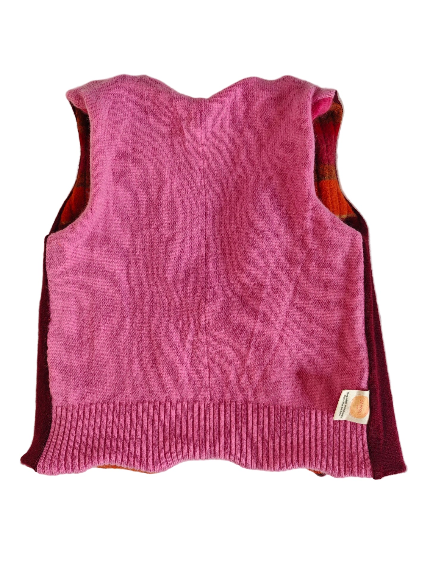 Wende-Weste für Kleinkinder aus Upcycling Wolle und Kaschmir – mitwachsend von Größe 80 bis 116 in Rot gestreift und Beerentönen