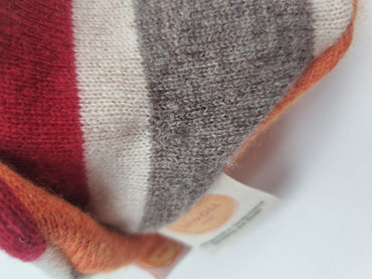 Dreieckstuch Schal mit Mini-Makel mitwachsend und wendbar für Kinder aus Upcycling Kaschmir, Wolle und Seide in Gestreift und Braun