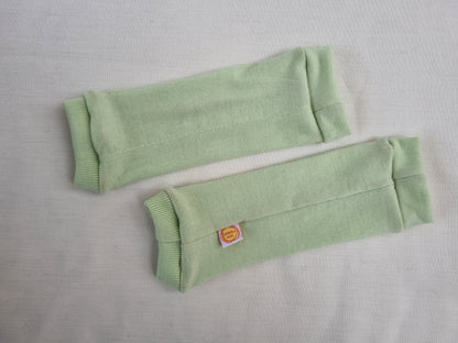 Babywearing leg warmers 0-6 months made from upcycled wool ochre yellow natural sun protection in summer for babies and toddlers