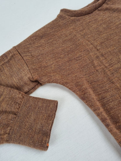 Pullover Longsleeve für Kleinkinder Kinder 110/116 aus Upcycling Merinowolle in Haselnussbraun