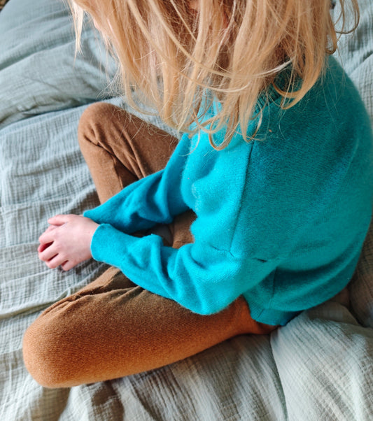 Pullover für Kleinkinder Kinder 110/116 aus 100% Upcycling Kaschmir in Türkis