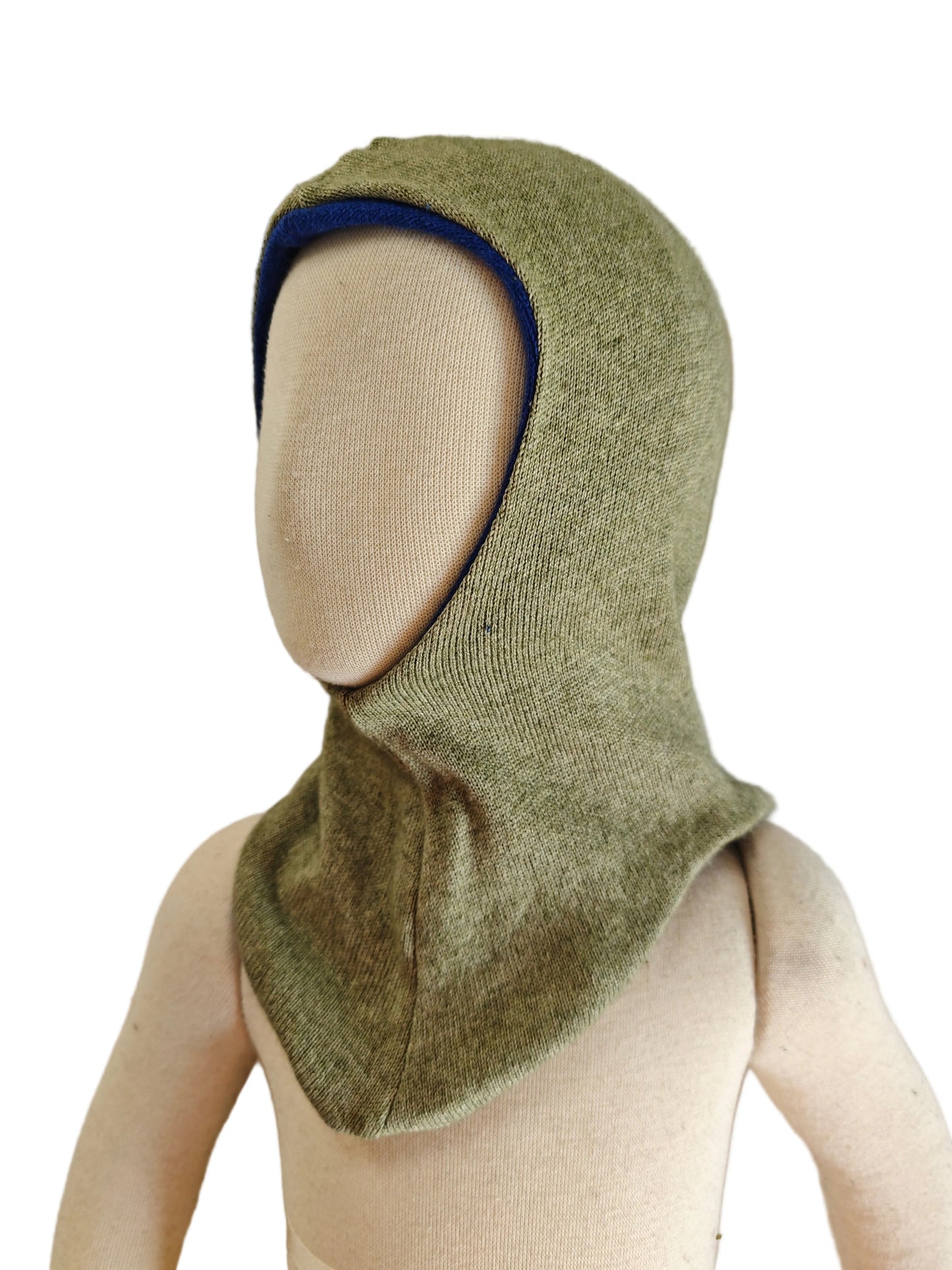 Wende-Schlupfmütze für Babys KU 43 - 48 aus Upcycling Seide & Kaschmir in Blau und Olivgrün