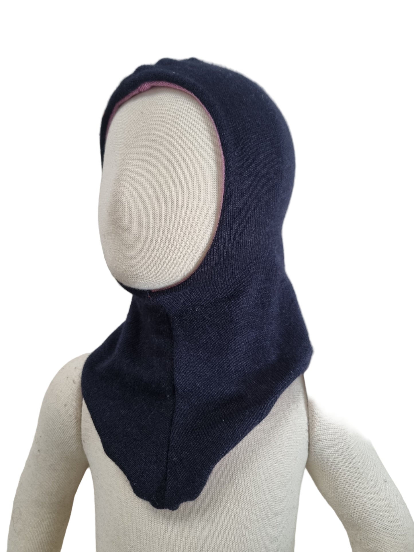 Wende-Schlupfmütze für Babys KU 43 - 48 aus Upcycling Seide & Kaschmir Rosa und Dunkelblau