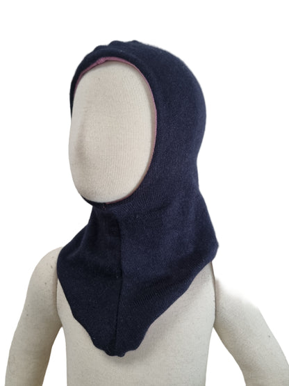 Wende-Schlupfmütze für Babys KU 43 - 48 aus Upcycling Seide & Kaschmir Rosa und Dunkelblau