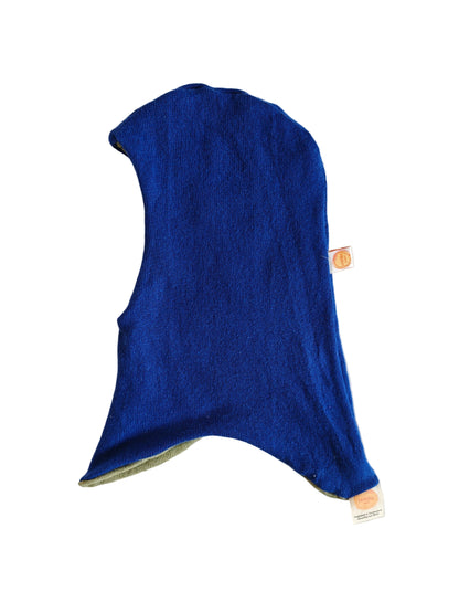 Wende-Schlupfmütze für Babys KU 43 - 48 aus Upcycling Seide & Kaschmir in Blau und Olivgrün