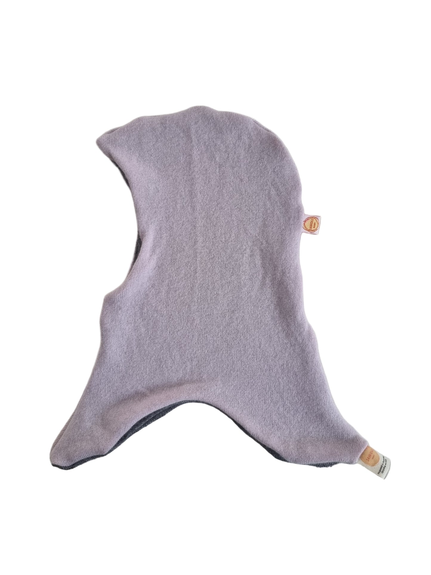 Wende-Schlupfmütze für Kleinkinder KU 49-51 aus Upcycling Seide & Kaschmir in Pastell-Lila und Grau