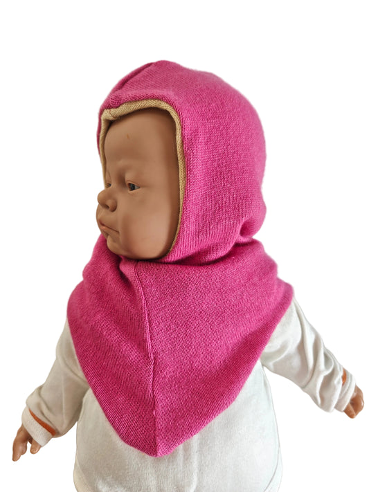 Wende-Schlupfmütze für Babys KU 38-42 Upcycling Kaschmir & Seide in Hellgelb und Pink
