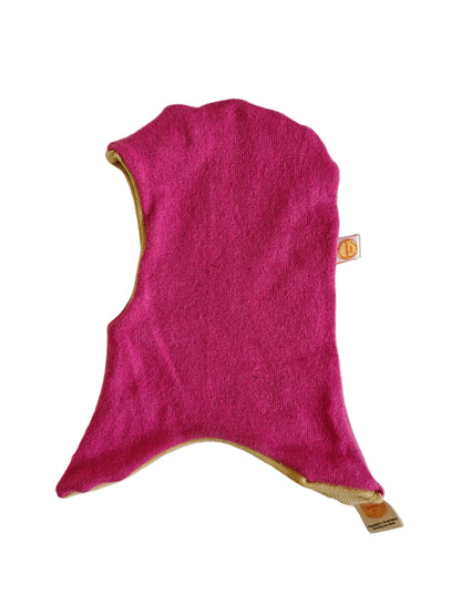 Wende-Schlupfmütze für Babys KU 38-42 Upcycling Kaschmir & Seide in Hellgelb und Pink