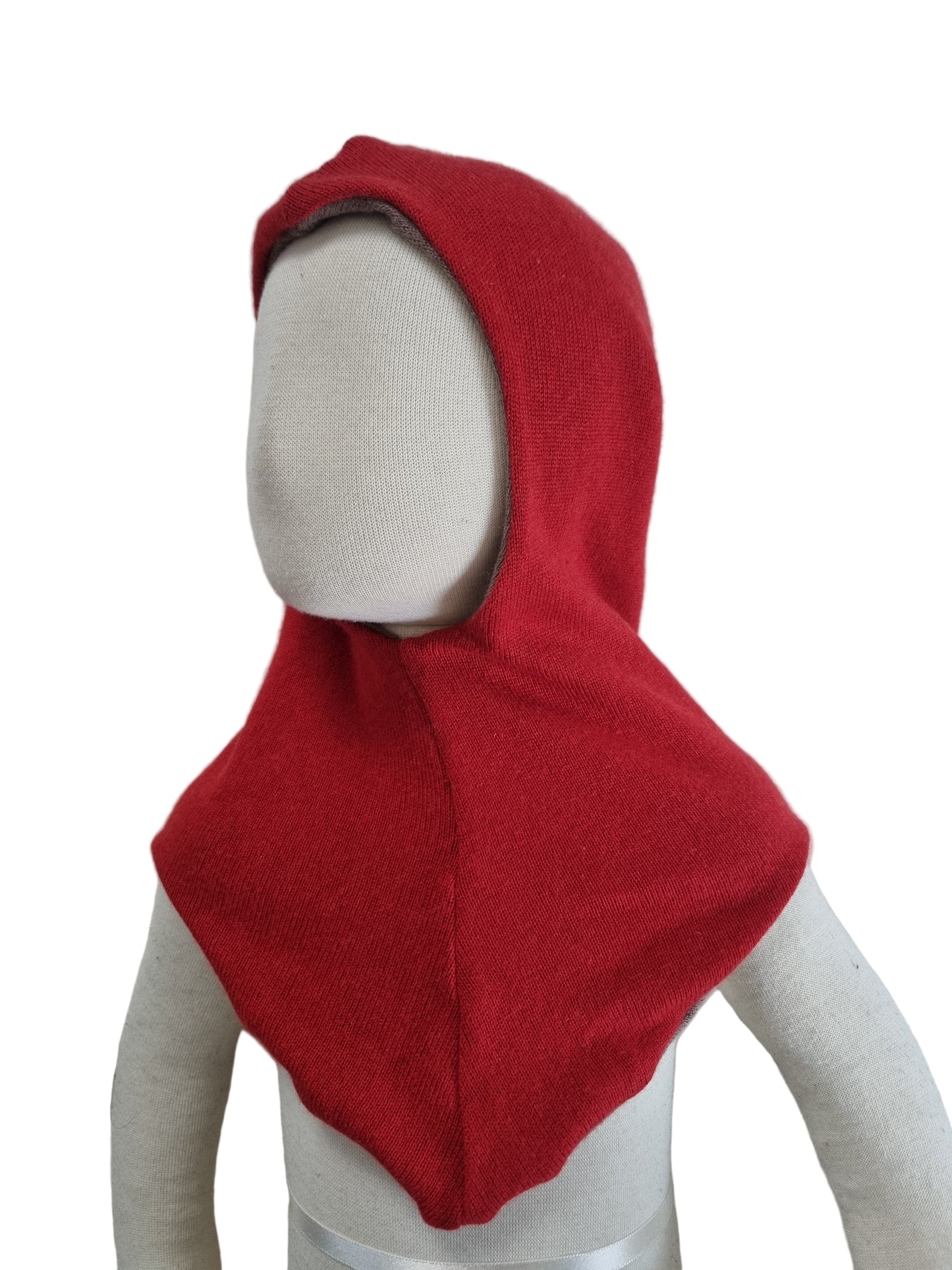 Reversible hat for toddlers KU 52 - 55 made from upcycled silk &amp; cashmere in red and dark grey