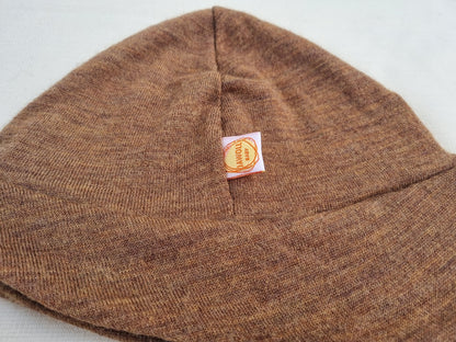 Sonnenhut Sommermütze Kleinkind KU 50-54 mit Nackenschutz aus Upcycling Merino-Wolle in Haselnussbraun